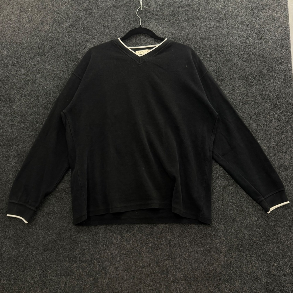 Naturalife Mens 90s Minimalist Waffle Knit Cotton V-Neck Sweater Black Medium
